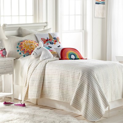 Multicolor Rainbow Embroidered Tassel Rectangular Throw Pillow