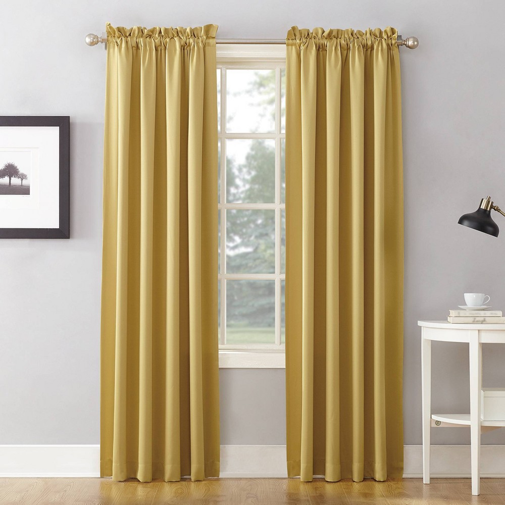 Photos - Curtains & Drapes 54"x95" Sun Zero Room Darkening Seymour Rod Pocket Curtain Panel Yellow