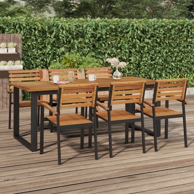 vidaXL Patio Table with U-shaped Legs 78.7 in.x35.4 in.x29.5 in. Solid Wood Acacia