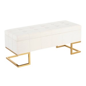 LumiSource 41" Midas Glam Storage Bench Steel/Velvet Gold/White: Upholstered Ottoman with Lift-Top, Tufted Design - 1 of 4