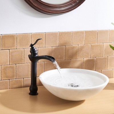 Matte Black Tall Vessel Sink Faucet with Waterfall Spout and Drain Assembly