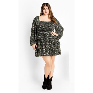 Women's Plus Size Dahlia Print Mini Dress - olive ditsy | CITY CHIC - 1 of 4