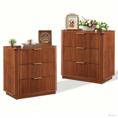 Set of 2 Modern 3-Drawer Dresser with Curved Corners, Small Storage Cabinet Nightstand for Bedroom, Living Room, or Hallway – The Pop Home