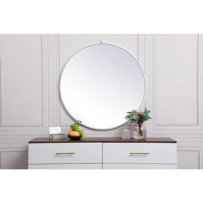 Contemporary White Wood 39" Square Wall Mirror with Metal Accents