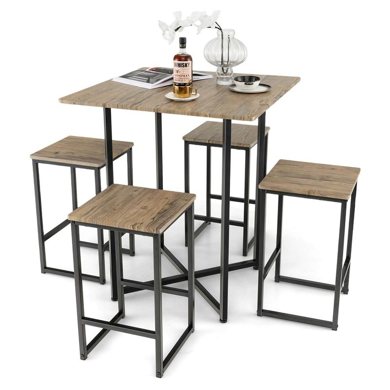 Costway 5-Piece Dining Table Set Kitchen Square Square Space-saving Table Set with Stools, 1 of 11