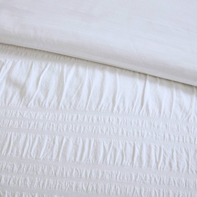 Nicolette White Cotton Seersucker Queen Duvet Cover Set