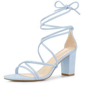 Perphy Women's Faux Suede Open Toe Lace Up Strappy Chunky Heel Sandals - 1 of 4