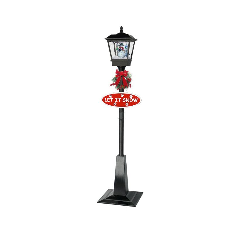 Northlight 70.75" Black Lighted Musical Snowing Christmas Street Lamp with Snowman, 3 of 4