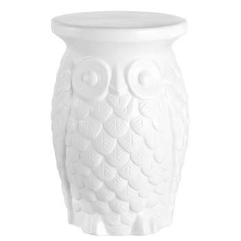 JONATHAN Y Groovy Owl 17.5" Ceramic Garden Stool, White