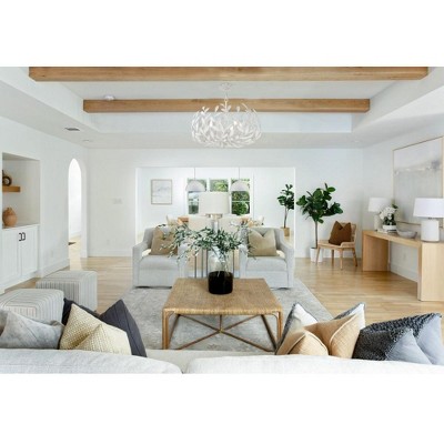 Matte White 6-Light Steel Chandelier with Leaf Design