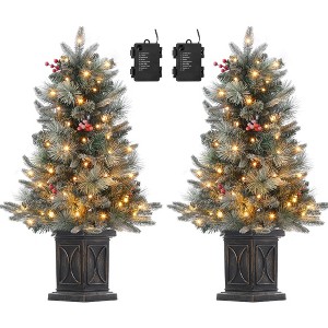 3ft Pre-Lit Holiday Trees with 78 LED Lights, Snowflakes and Red Berries, White - 1 of 4