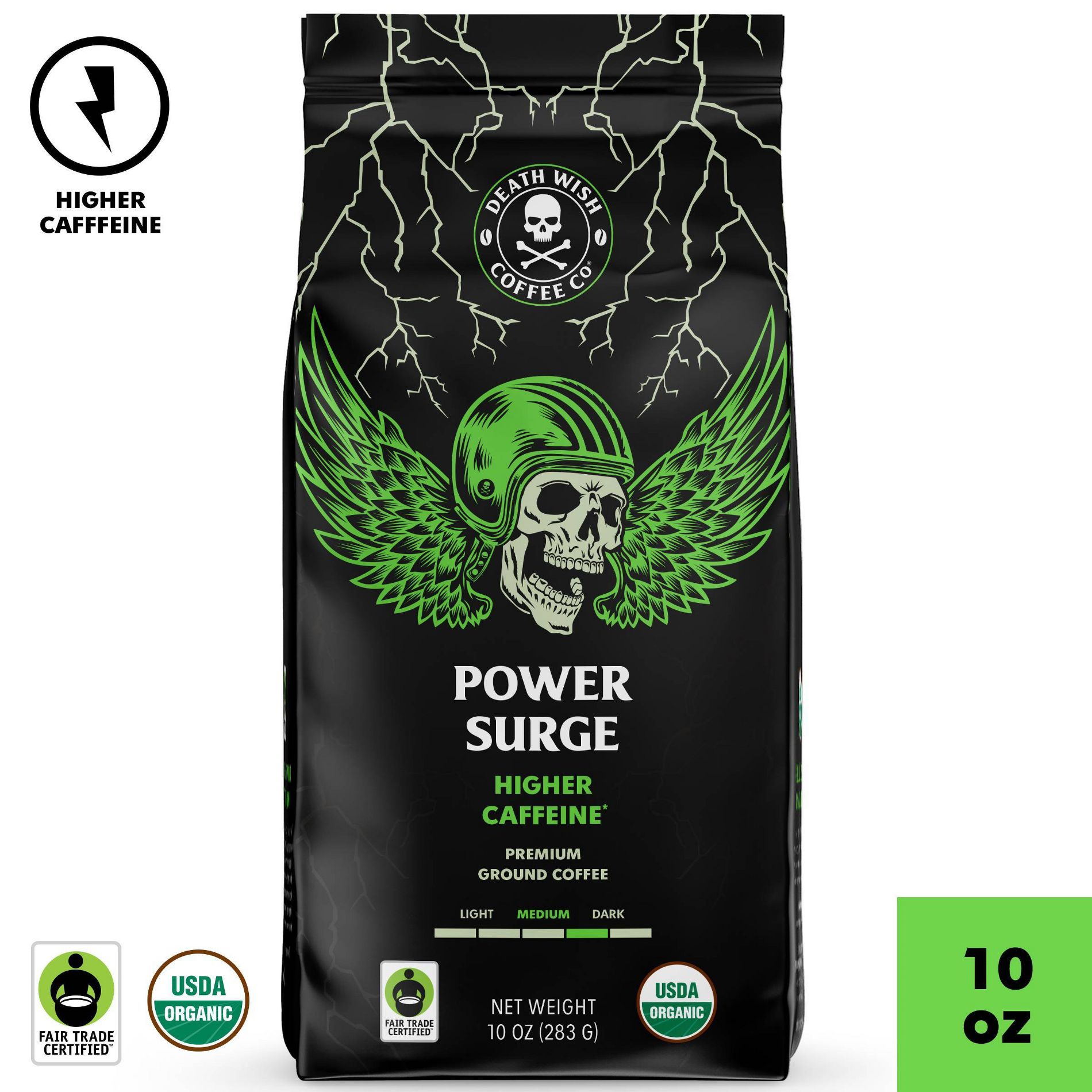 Death Wish Coffee Co Power Surge Medium Dark Roast Ground Coffee - 10oz