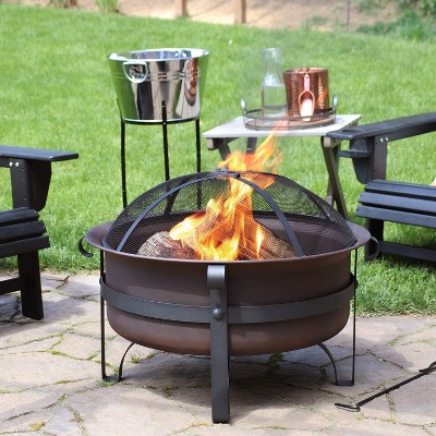 Bronze Cauldron 29-Inch Wood-Burning Fire Pit with Spark Screen
