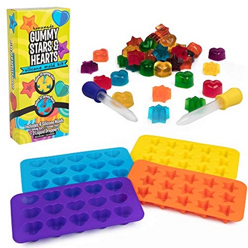 SCS Direct Star & Heart Silicone Gummy Candy Molds, 4 Pack- Nonstick with 2  Droppers for Chocolate, Ice Cubes & More - Makes 140 Candies BPA Free