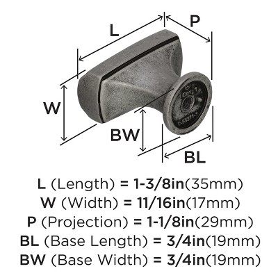 Aged Pewter Rectangular Transitional Cabinet Knob