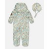 Deux par Deux Girl Baby Printed Mid-Season One-Piece Outerwear with Hat Small White Flowers on Turquoise and Lilac - 3 of 4