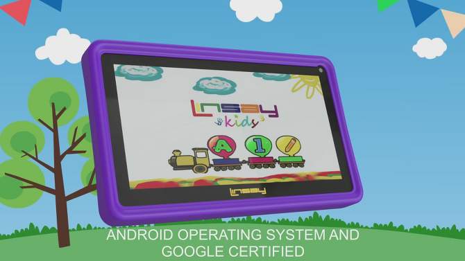 LINSAY 7'' KIDS 64GB Storage Android 13 BUNDLE with Kids Orange Defender Case, 2 of 3, play video