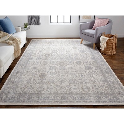 Rectangular Gray and Beige Synthetic Easy Care Area Rug
