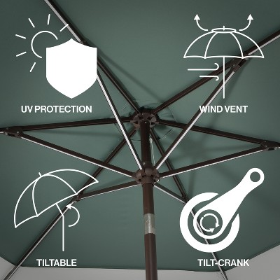 Spencer 9 ft. Green and White Aluminum Coastal Patio Umbrella with LED Lights
