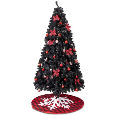 Syemin Artificial Trees 7.5 FT Artificial Snow Tipped Christmas Tree Hinged Xmas Pine Tree with Silver Ribbon Ornaments Holiday, Green, 40"*40"*90"