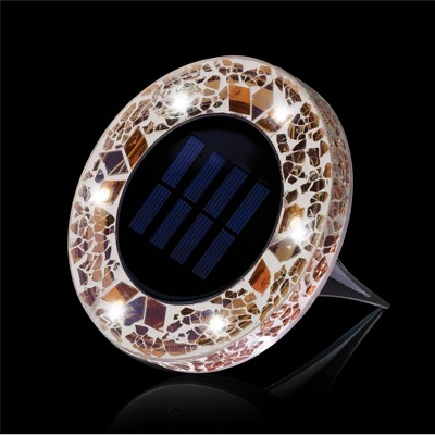 Tan Mosaic Solar Powered LED Pathway Disk Lights, 8-Pack