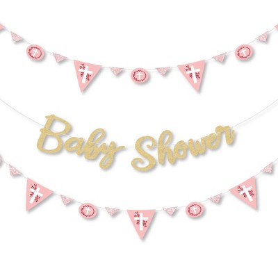 Big Dot of Happiness Pink Elegant Cross - Letter Banner Decor - 36 Banner Cutouts and No-Mess Real Gold Glitter Baby Shower Banner Letters