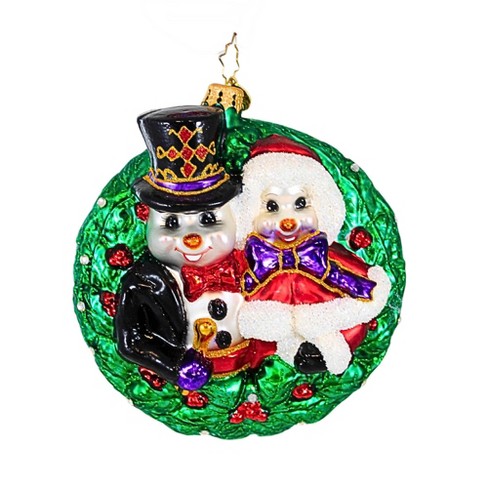 Christopher Radko Company 5.0 Inch Holy Rendezvous Ornament Snowman Couple Wreath Tree Ornaments - image 1 of 3