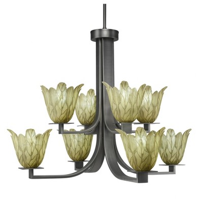 Toltec Lighting Apollo 8 - Light Chandelier in  Graphite with 7" Vanilla Leaf Shade