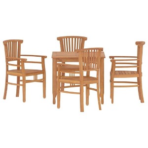 vidaXL 5-Piece Teak Wood Patio Furniture Set - Square Table & Ergonomic Chairs for Outdoor Dining, Garden, Deck, Water-Resistant Finish - 1 of 4