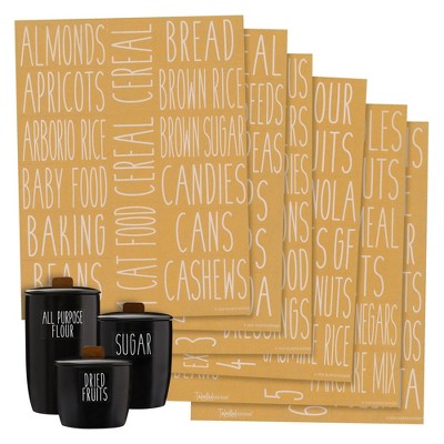 Talented Kitchen 136 Pantry Labels for Food Containers, Preprinted White All Caps on Clear Stickers for Jars, Kitchen Canisters