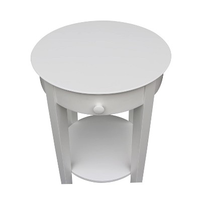 Elegant Round White Parawood Accent Table with Drawer and Shelf