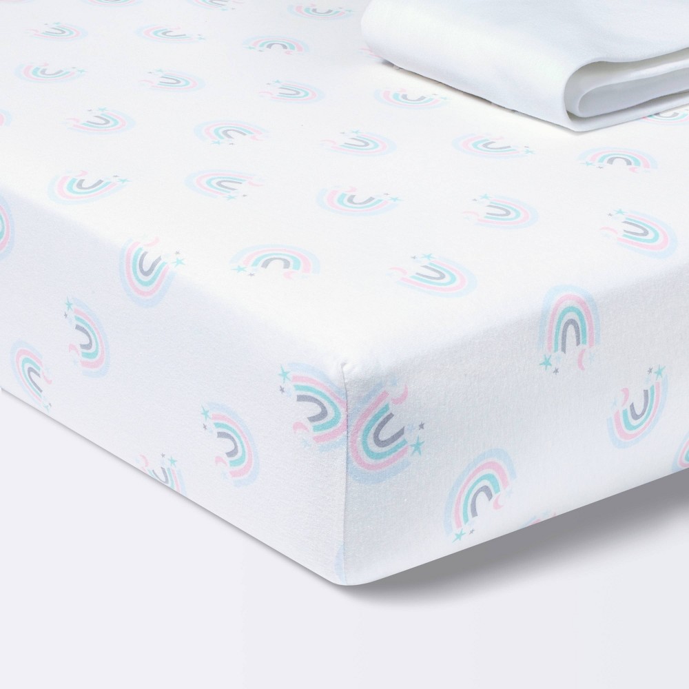 Photos - Bed Linen Fitted Jersey Crib Sheet Love To Dream - Rainbows/White - 2pk - Cloud Isla