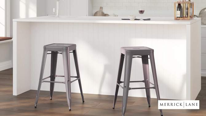 Merrick Lane Backless 30" Bar Height Dining Stool with Clear Coated Metal Frame for Indoor Use, 2 of 10, play video