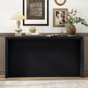 Console Table Entryway Narrow with Wavy Design, Black Acacia Wood Modern Accent Table for Hallway, Living Room or Study-Maison Boucle - 1 of 4