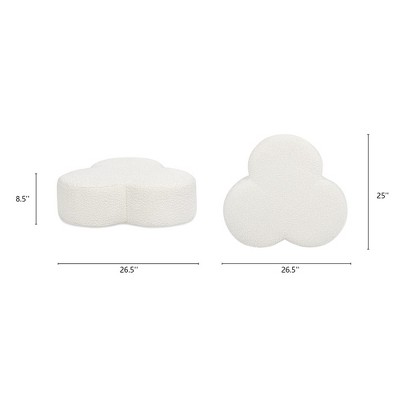 Ivory White Boucle Clover Shaped Accent Ottoman