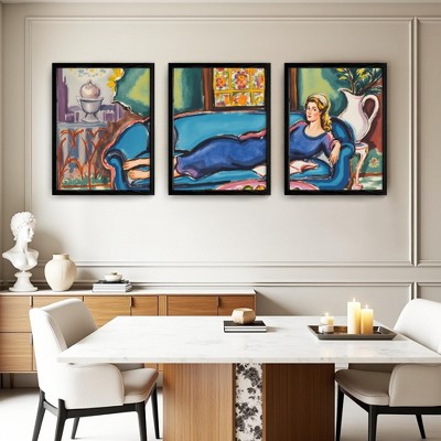 Triple Black MDF Framed Painting, 30x40cm, Wall Hanging Art for Living and Bedroom Decor