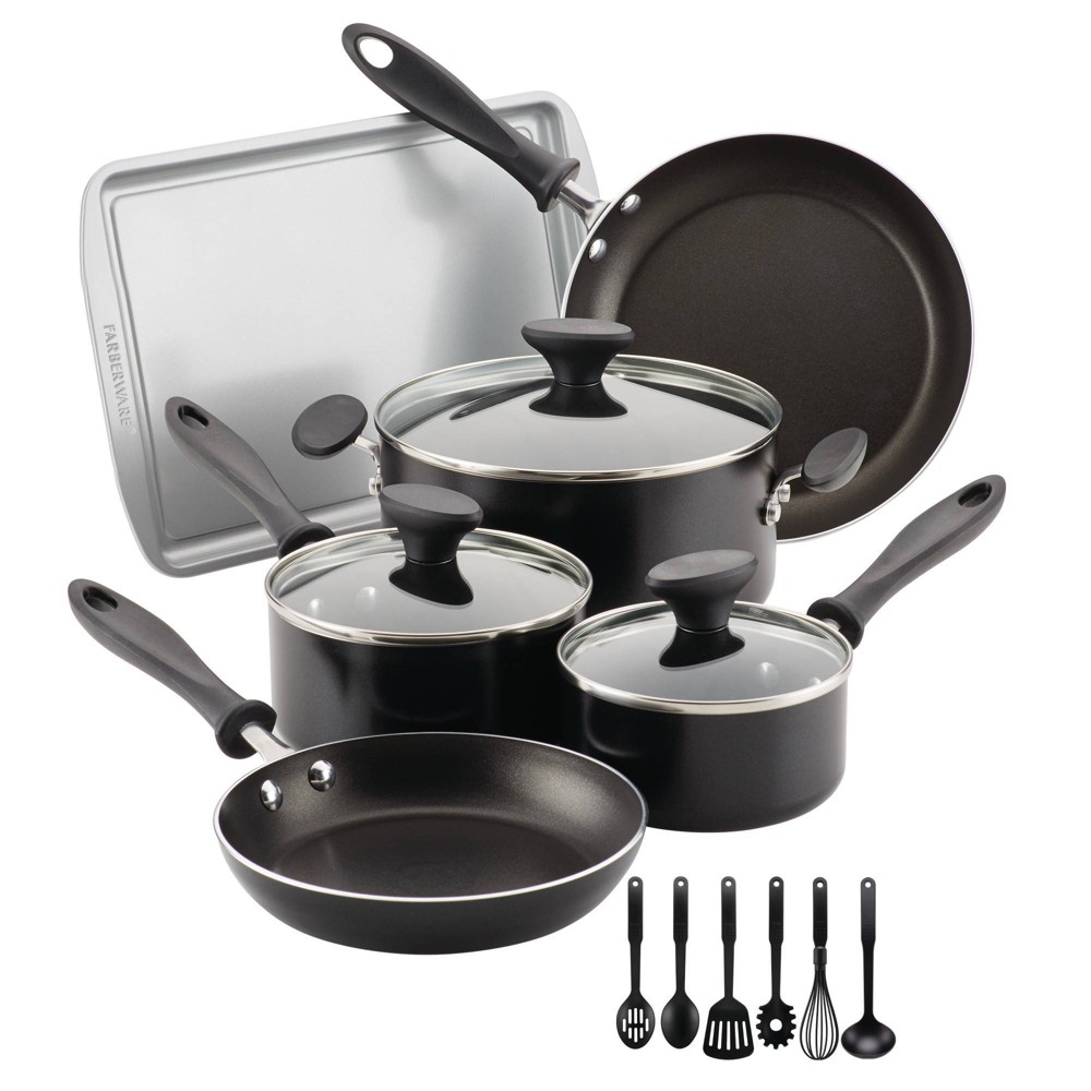 Farberware Reliance 15pc Aluminum Nonstick Cookware Set with Prestige Tools Black