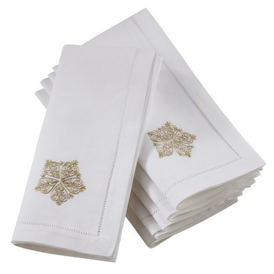 Saro Lifestyle Hemstitch Table Napkins With Embroidered Ornament Design (Set of 6)