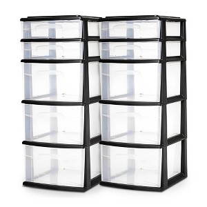 Homz Plastic 5 Clear Drawer Medium Home Storage Container Tower - 1 of 4