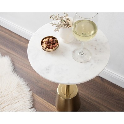 Tira Round White Marble and Gold Metal Side Table