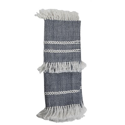 Blue Hand Woven 50 x 60 inch Outdoor Safe Throw Blanket with Hand Braided Detail and Tassels - Foreside Home & Garden
