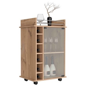 NicBex 2 Shelves Rolling Kitchen Island Cart with 6 Bottle Racks and 1 Cabinet,Kitchen Island on Wheels with Storage,Island Table for Kitchen - 1 of 4