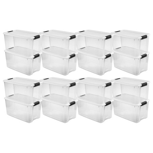 Sterilite 27 Gallon Plastic Stacker Tote, Heavy Duty Lidded Storage Bin  Container For Stackable Garage And Basement Organization, Black, 4-pack :  Target