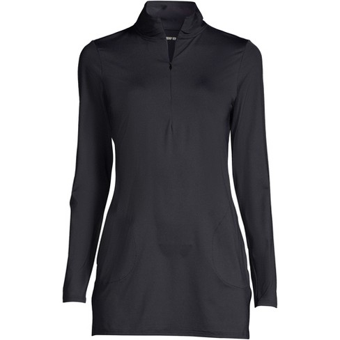 Lands' End Women's Quarter Zip Long Sleeve Tunic Rash Guard Cover-up UPF 50  Sun Protection - X-Small - Black