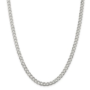 Black Bow Jewelry 6mm Rhodium Plated Sterling Silver Solid Curb Chain Necklace - 1 of 4