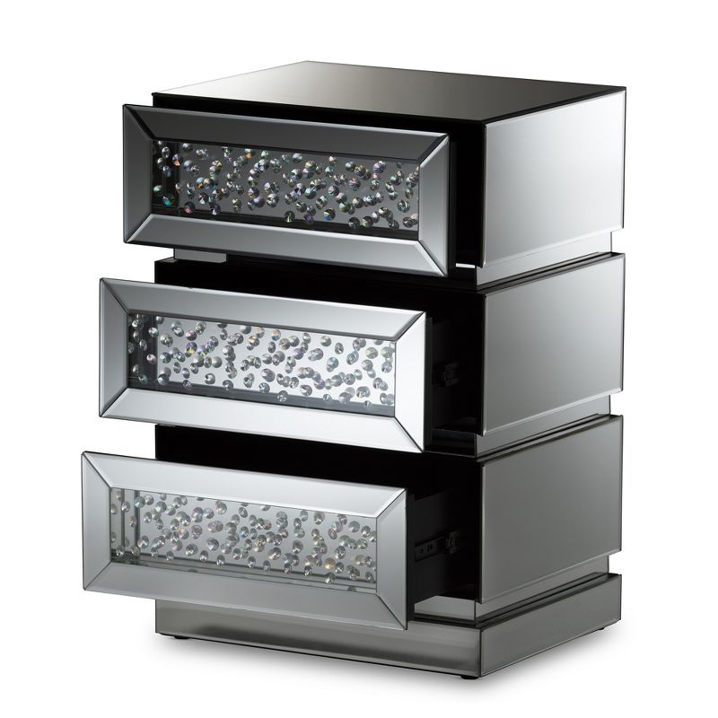 Sabrina Hollywood Regency Glamour Style Mirrored 3 - Drawer Nightstand - Baxton Studio, 3 of 9