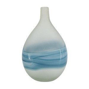 HomeRoots 16" White And Blue Swirl Art Glass Table Vase - 1 of 4