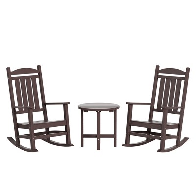 WestinTrends 3 Piece Outdoor Porch Rocking Chairs with Round Side Table Set