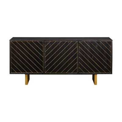 Monaco Black Wood Sideboard with Antique Brass Accents 69"