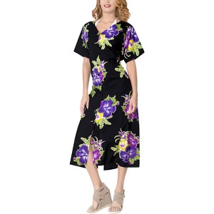 LA LEELA Women's Summer Vacation Beachwear Long Shirt Bathing Suit Button Up Beach Cover ups Night T Shirt Large-X-Large Purple, Floral - 1 of 4